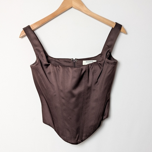 HOUSE OF CB Rafa Corset Chocolate Satin Top Small - Picture 3 of 15